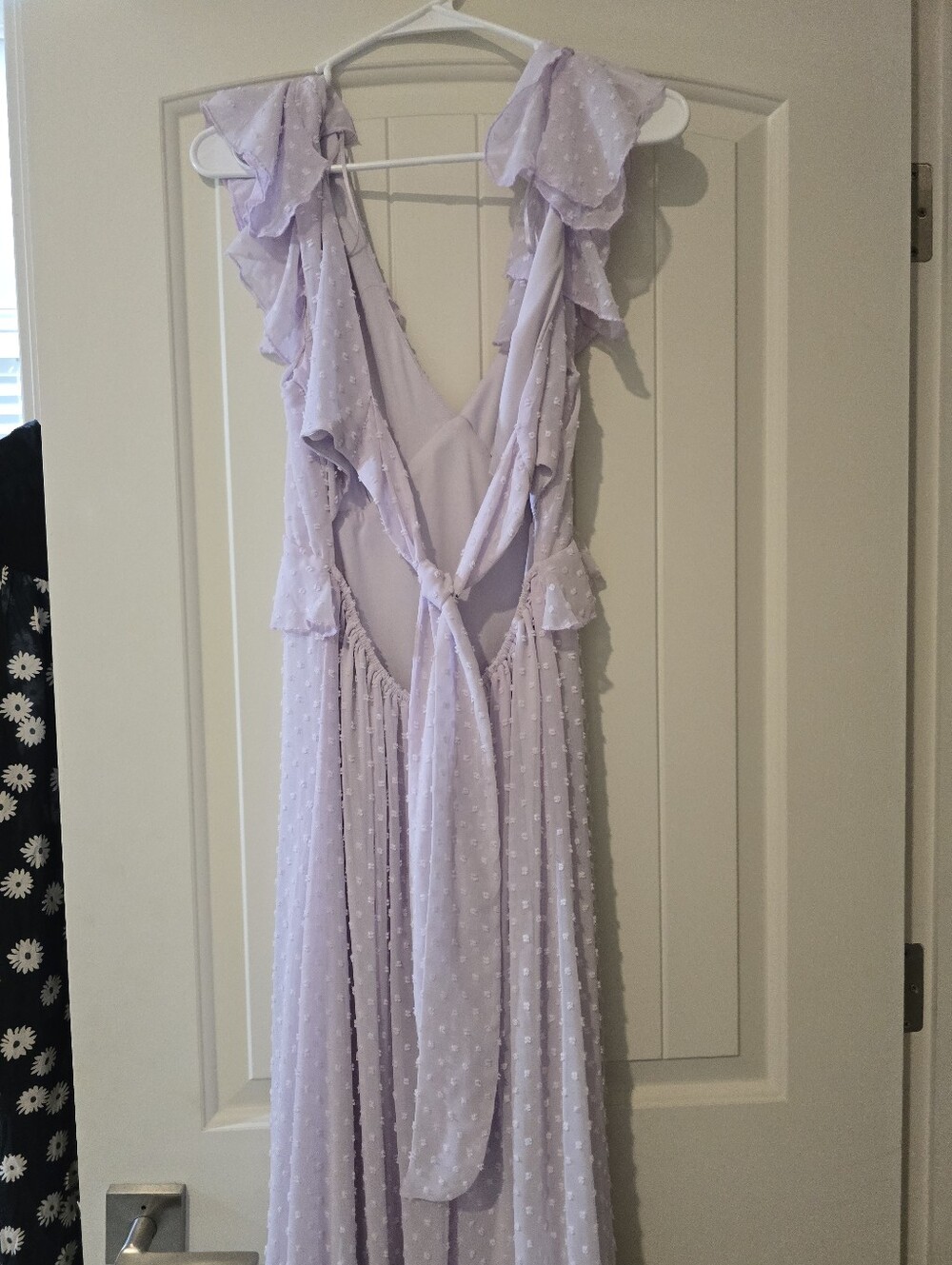 Bridesmaid Purple Lavender Ruffle-Trim Maxi Dress Summer Boho Beach V Neck Gown - Picture 5 of 9